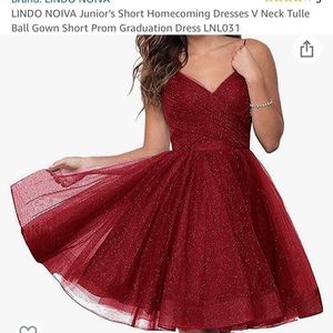Red Prom Dress v neck, sleeveless , Tulle short ball gown